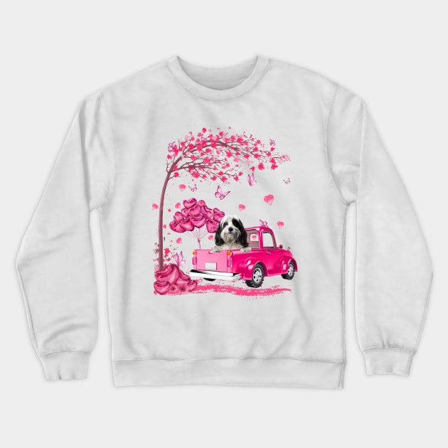 Valentine's Day Love Pickup Truck Tibetan Terrier Crewneck Sweatshirt by SuperMama1650